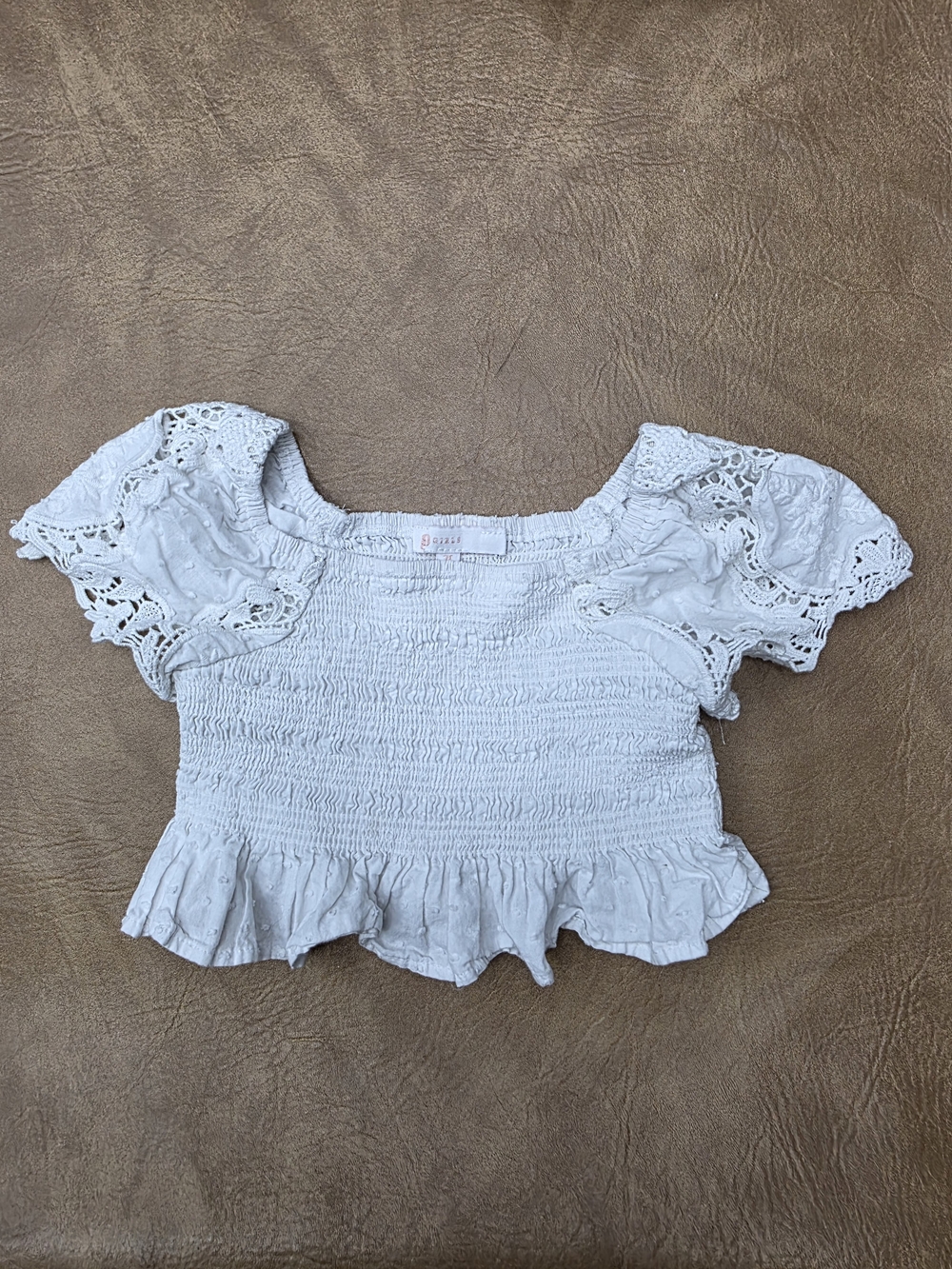 GB girls White Smocked Eyelet Flutter Sleeve Crop Top